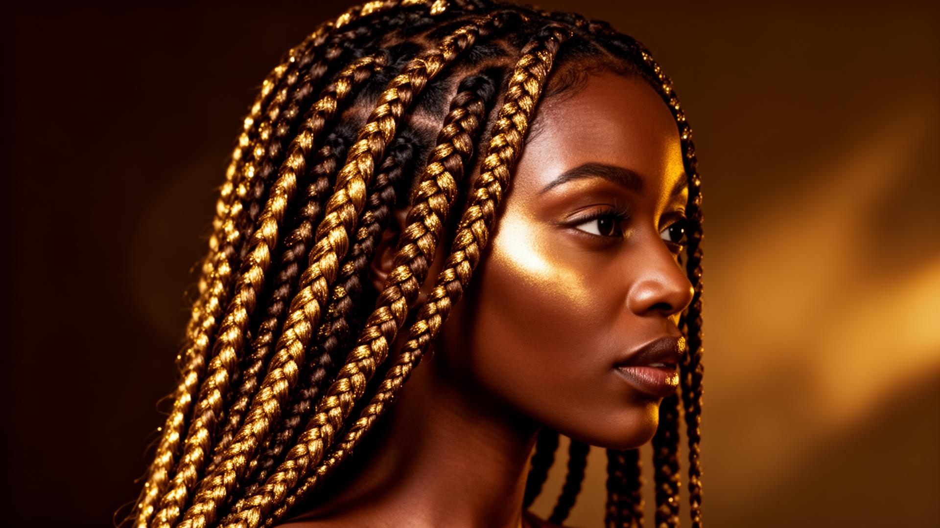 Tranças africanas elegantes com brilho dourado